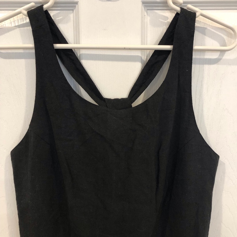 Carole Little flax blend sleeveless maxi dress black looped strap back lined